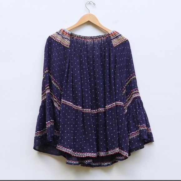 Free People Talia Embroidered Peasant Top L - Picture 5 of 9